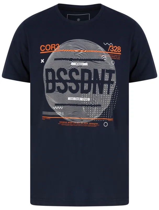 Waves Motif Cotton Jersey T-Shirt In Sky Captain Navy - Dissident sold by Tokyo Laundry