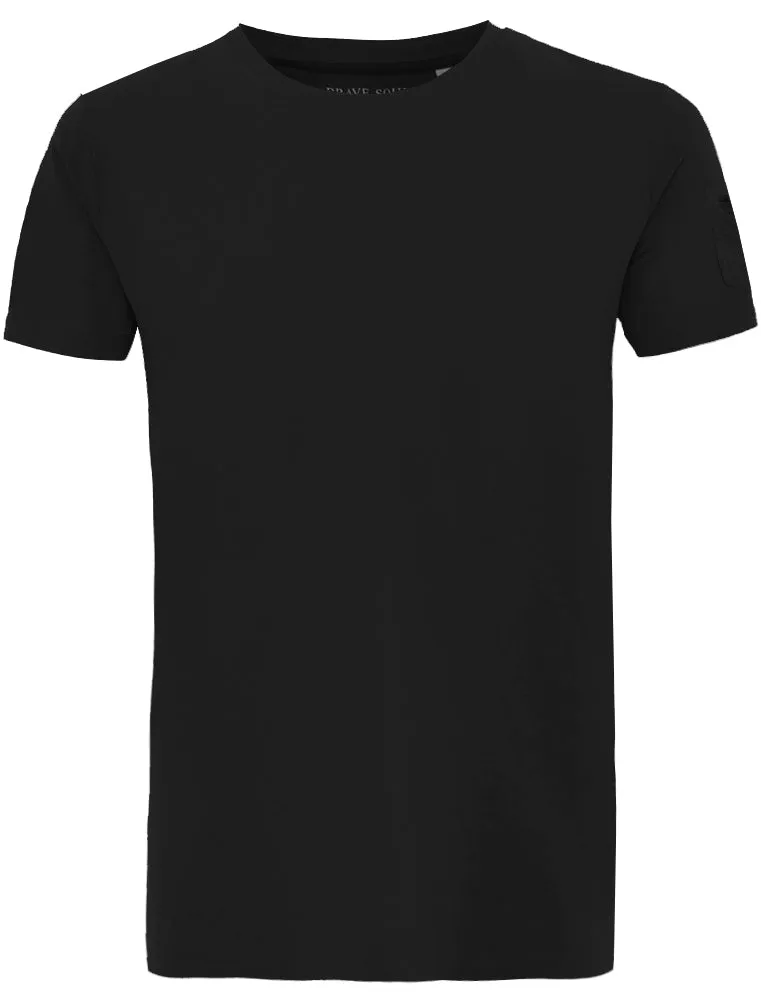 Shaun Crew Neck T-Shirt with Zip Sleeve Pocket In Black sold by Tokyo Laundry