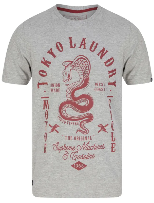 Tokyo Vipers Motif Cotton Jersey T-Shirt in Light Grey Marl - Tokyo Laundry made by Tokyo Laundry