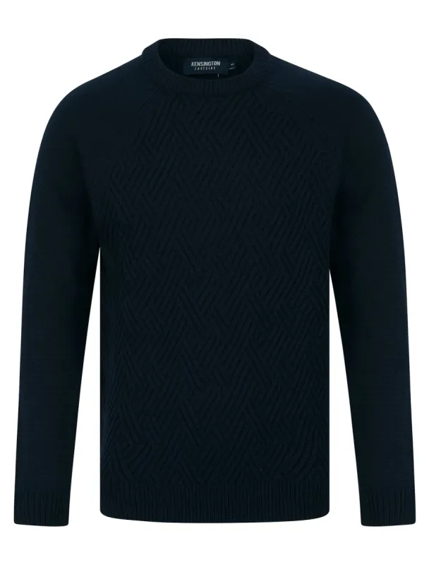 Sudeikis Diamond Texture Wool Blend Knitted Jumper in Ink - Kensington Eastside sold by Tokyo Laundry