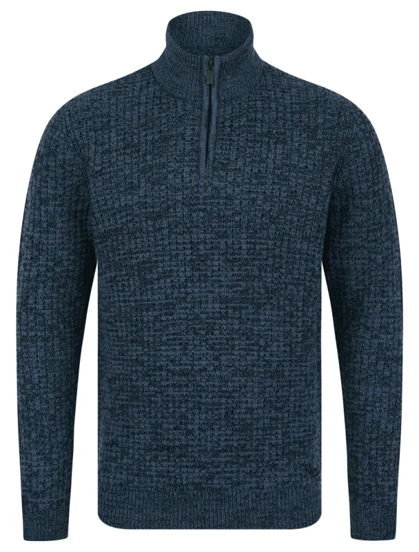 Merson Quarter Zip Funnel Neck Wool Blend Knitted Jumper in Denim Twist - Tokyo Laundry sold by Tokyo Laundry