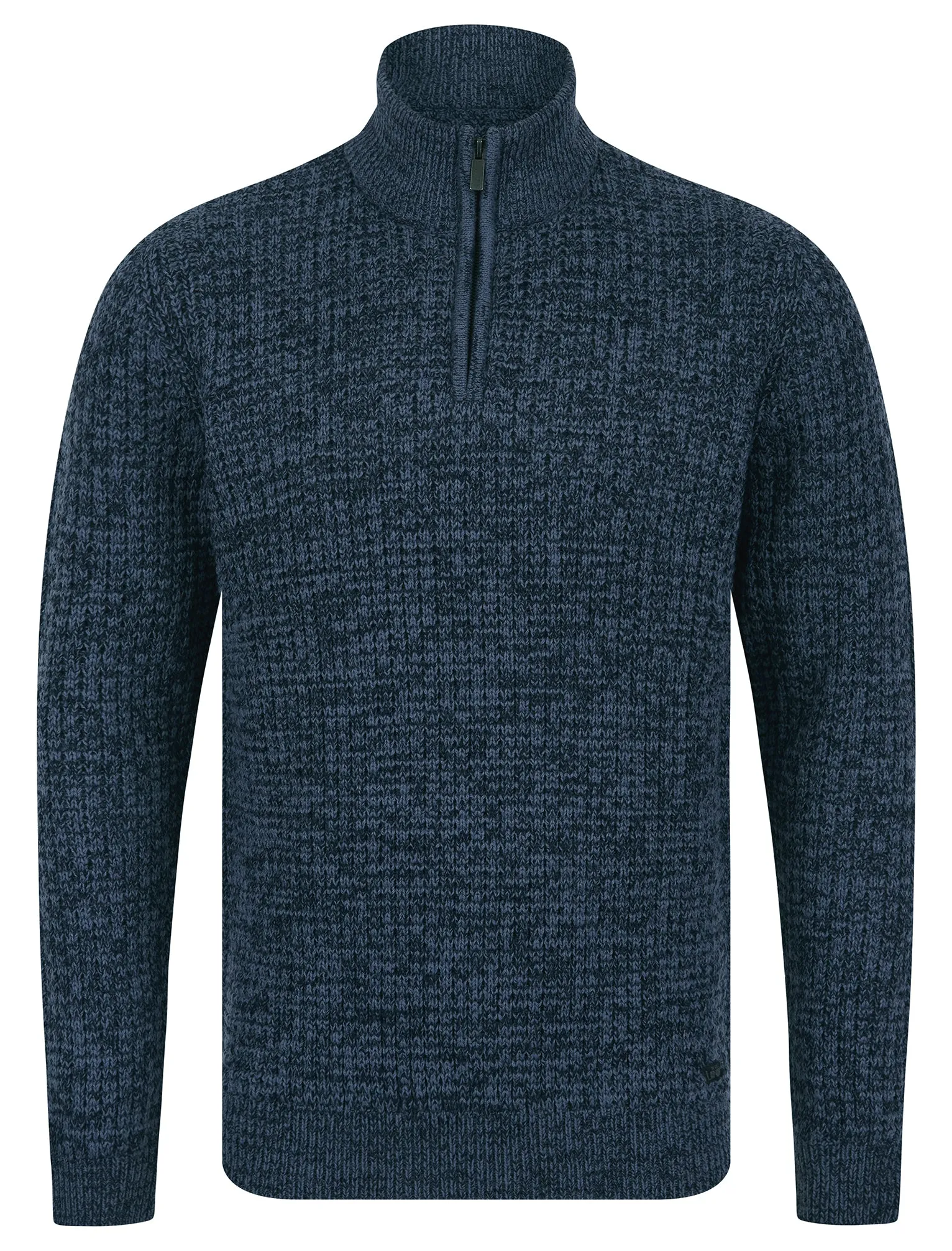 Merson Quarter Zip Funnel Neck Wool Blend Knitted Jumper in Denim Twist - Tokyo Laundry sold by Tokyo Laundry