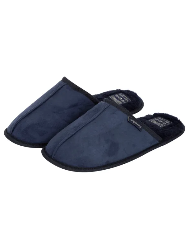 Nighy Centre Seam Mule Slippers with Faux Fur Lining in Navy - Tokyo Laundry sold by Tokyo Laundry