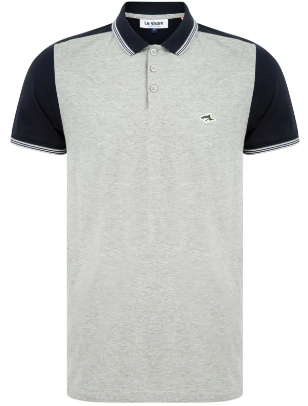 Arthur Contrast Sleeve Cotton Jersey Polo Shirt In Light Grey Marl - Le Shark sold by Tokyo Laundry