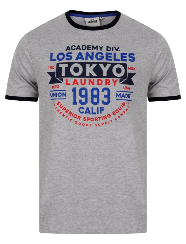 Ryobi Motif Jersey Grindle Crew-Neck Ringer T-Shirt in Light Grey Marl - Tokyo Laundry sold by Tokyo Laundry