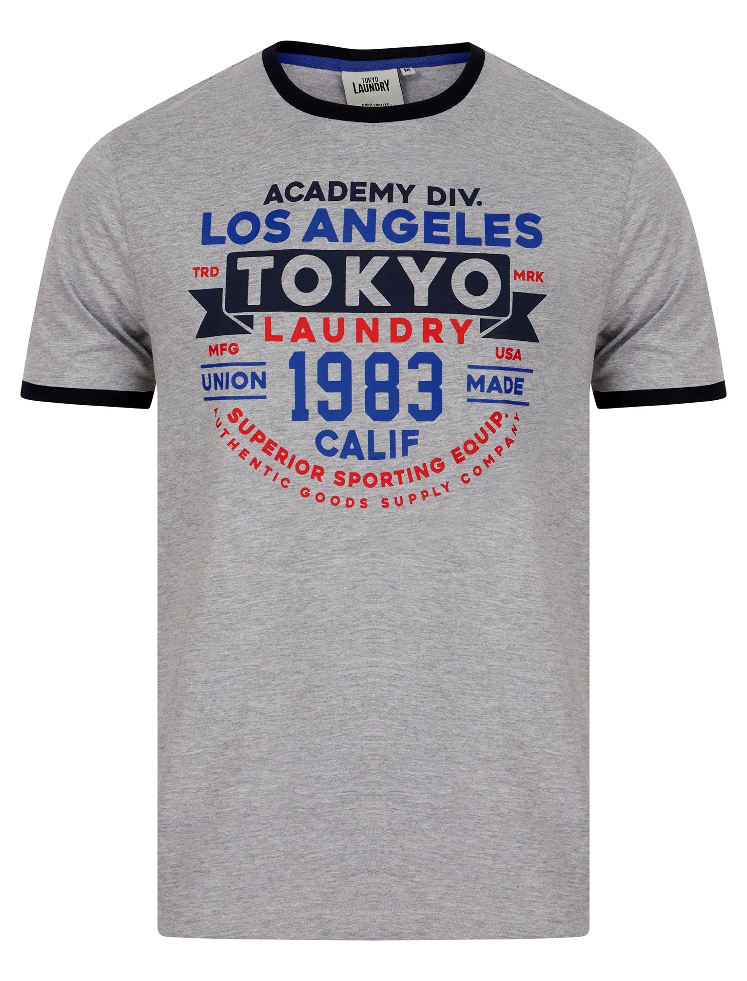 Ryobi Motif Jersey Grindle Crew-Neck Ringer T-Shirt in Light Grey Marl - Tokyo Laundry sold by Tokyo Laundry