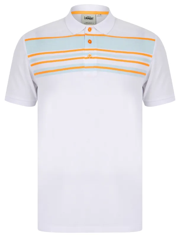 Hayden Yarn Dyed Stripe Cotton Pique Polo Shirt in Optic White - Tokyo Laundry sold by Tokyo Laundry