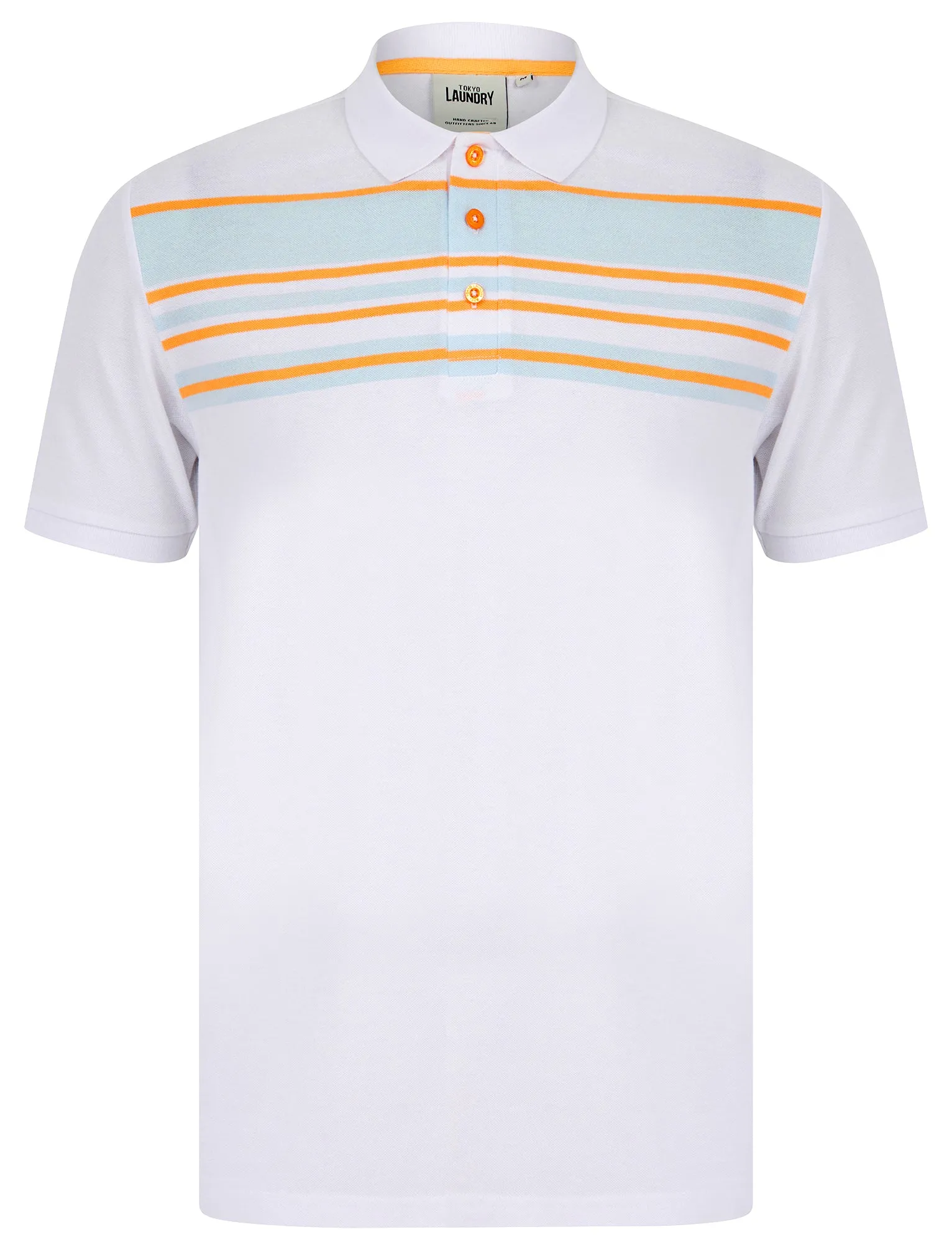 Hayden Yarn Dyed Stripe Cotton Pique Polo Shirt in Optic White - Tokyo Laundry sold by Tokyo Laundry