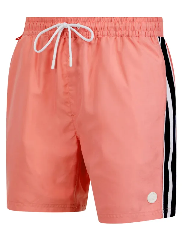Lamia Twill Microfibre Swim Shorts with Side Stripes In Flamingo Plume - Tokyo Laundry sold by Tokyo Laundry