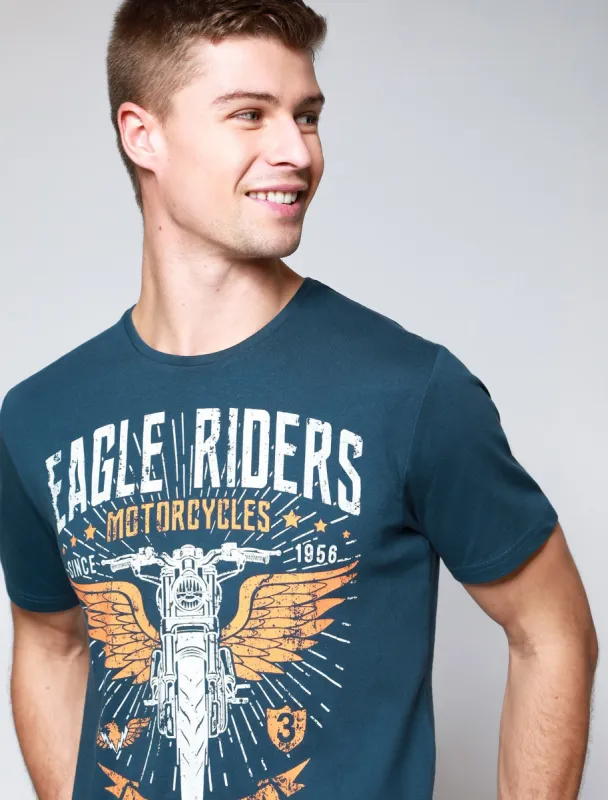 Eagle Riders Motif Cotton T-Shirt In Insignia Blue - South Shore sold by Tokyo Laundry