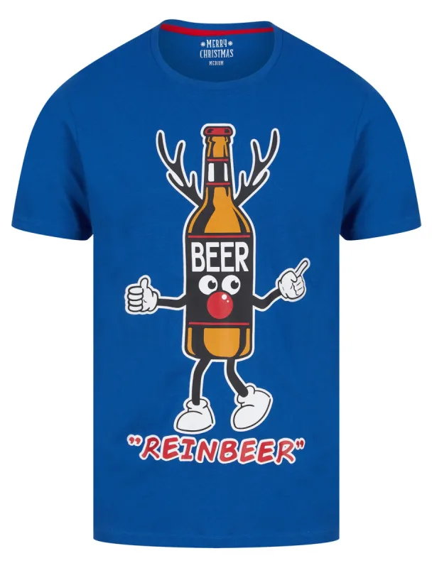 Men's Beer Bottle Motif Novelty Cotton Christmas T-Shirt in Turkish Sea - Merry Christmas sold by Tokyo Laundry