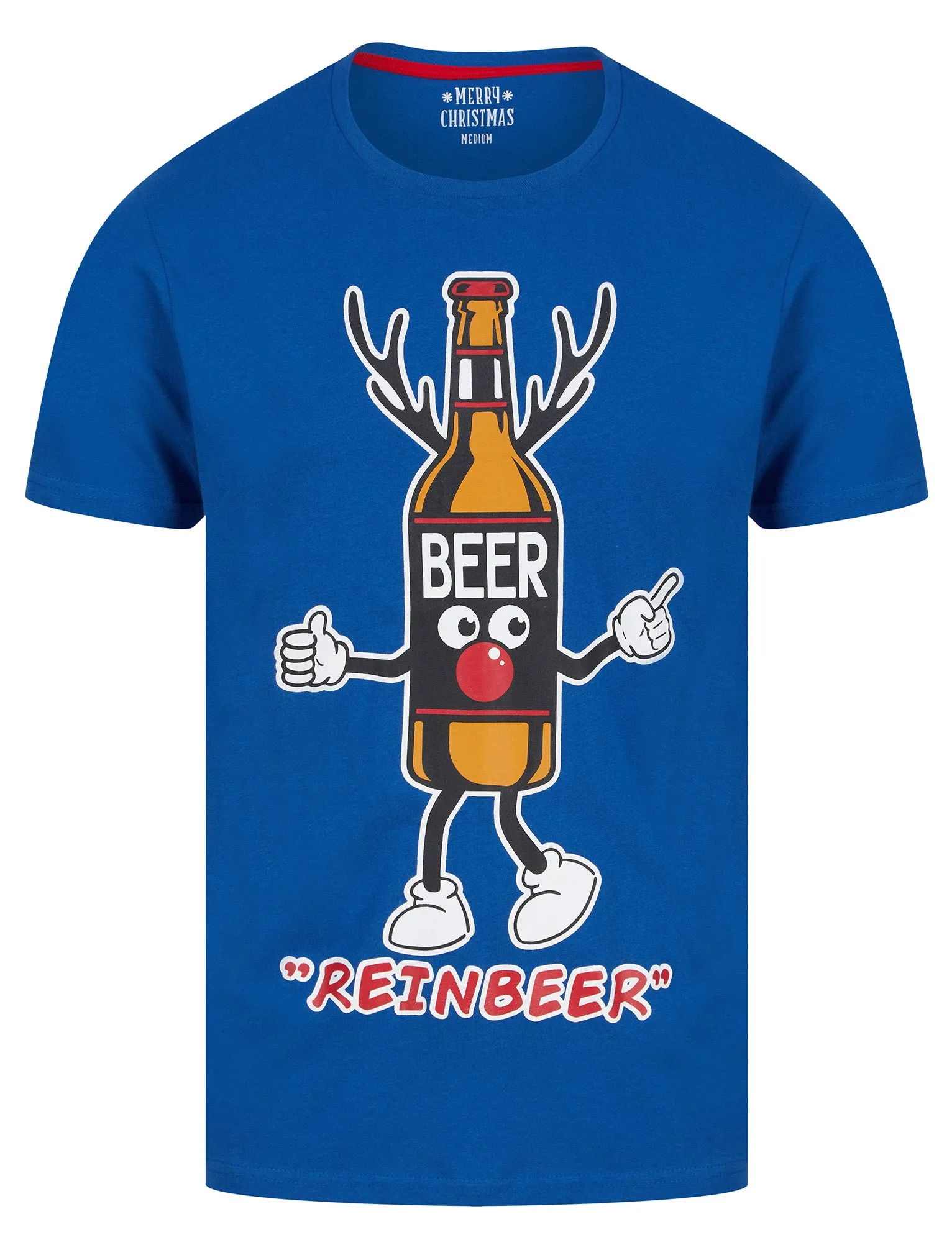 Men's Beer Bottle Motif Novelty Cotton Christmas T-Shirt in Turkish Sea - Merry Christmas sold by Tokyo Laundry