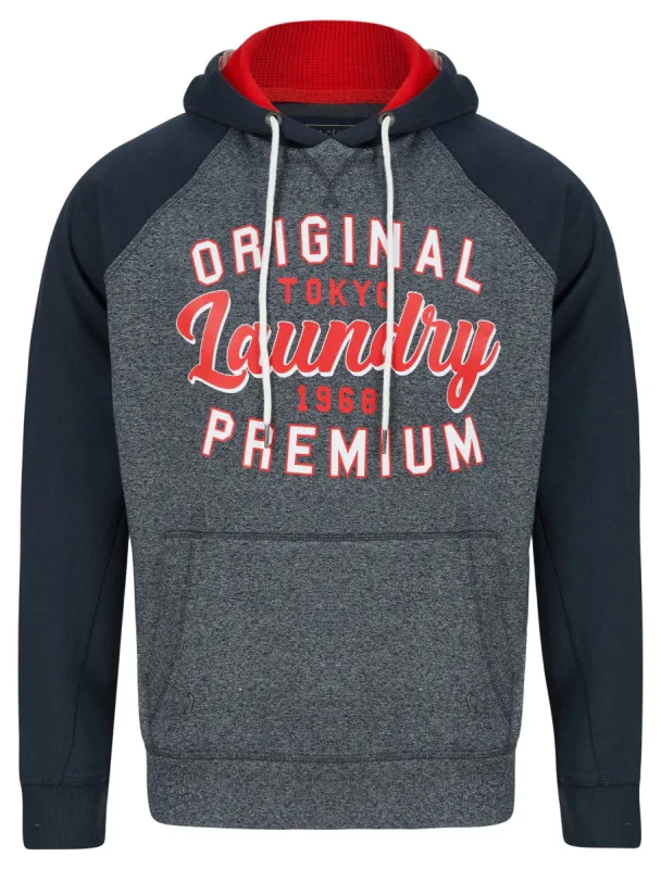 Surround Raglan Sleeve Brushback Fleece Pullover Hoodie in Navy Grindle - Tokyo Laundry sold by Tokyo Laundry