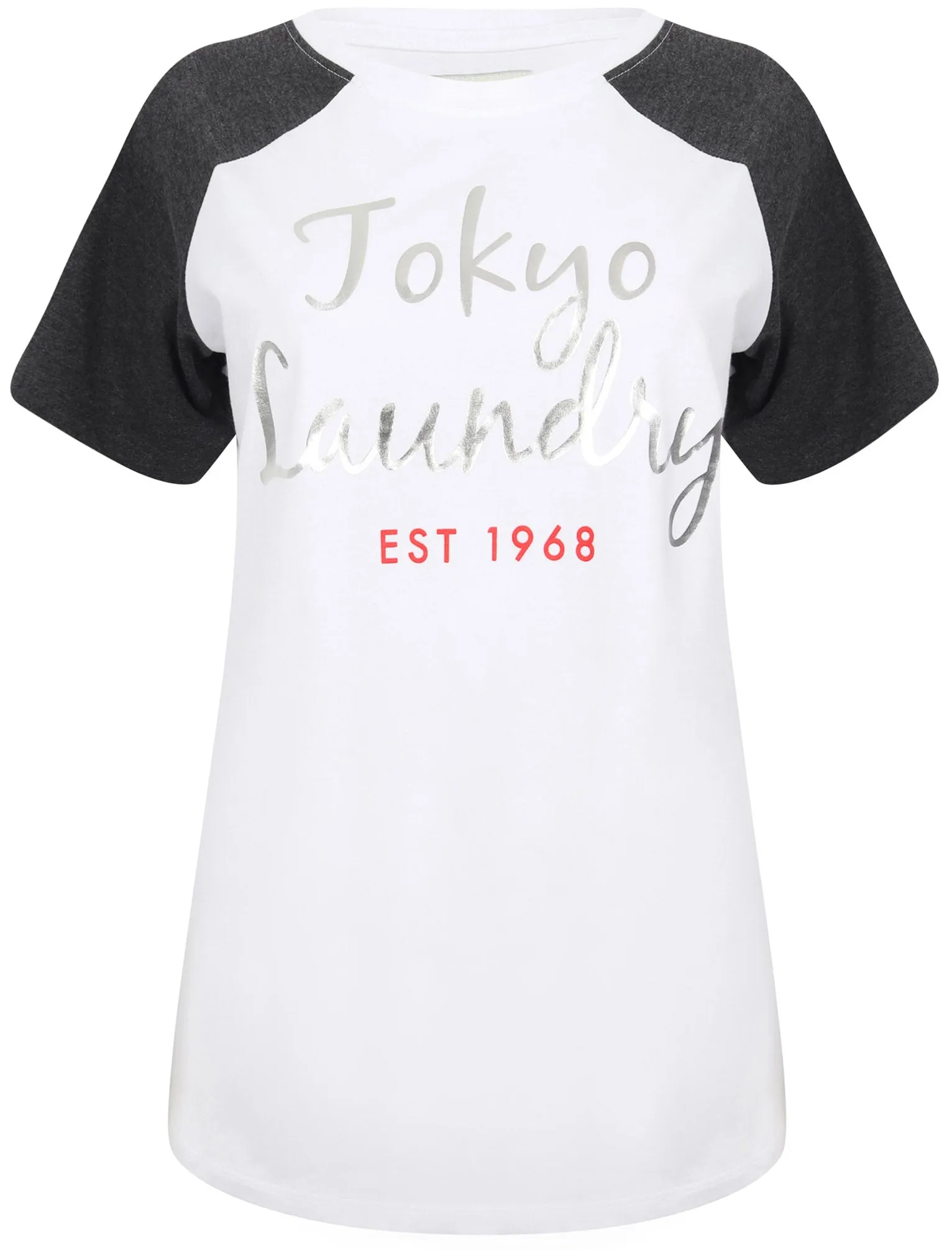 Womens Raglan Sleeve Cotton T-Shirt In Charcoal Marl - Tokyo Laundry sold by Tokyo Laundry