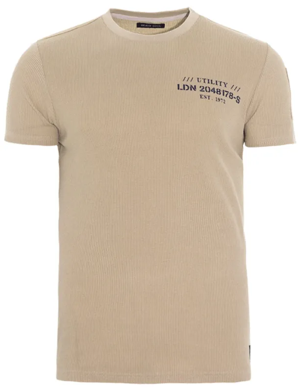 Invade Textured Crew Neck T-Shirt in Mushroom sold by Tokyo Laundry