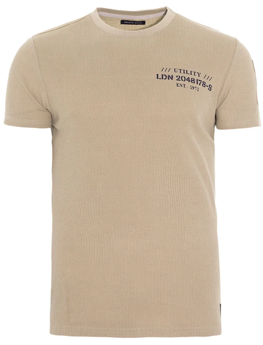 Invade Textured Crew Neck T-Shirt in Mushroom sold by Tokyo Laundry