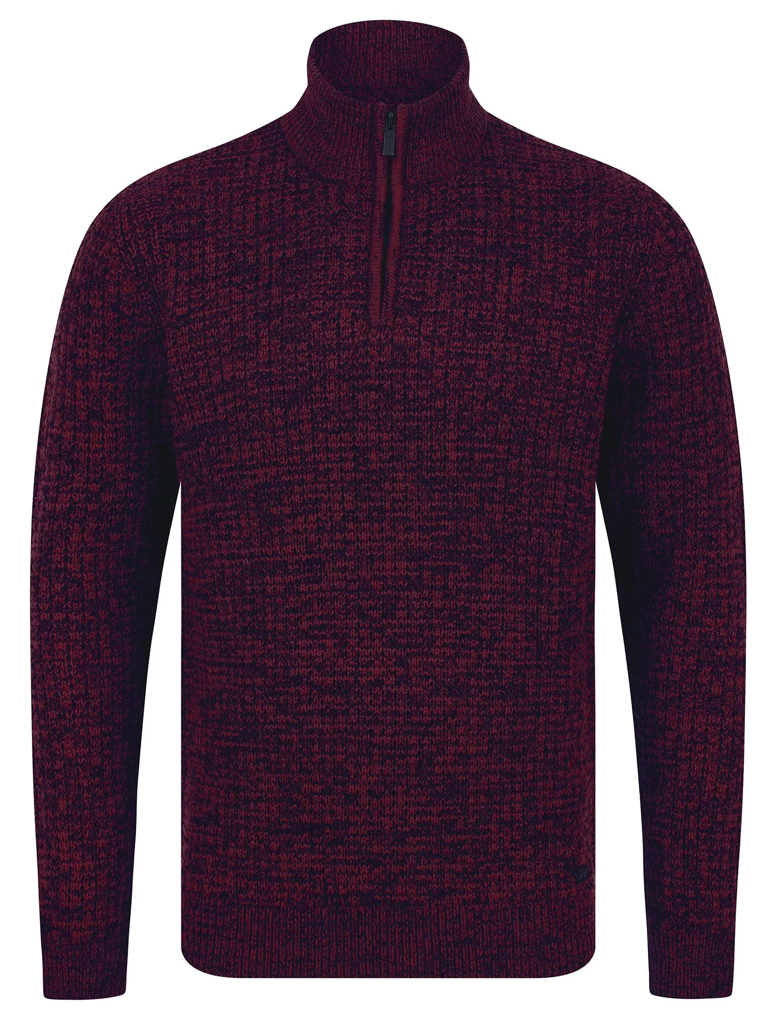 Merson Quarter Zip Funnel Neck Wool Blend Knitted Jumper in Claret / Black Twist - Tokyo Laundry sold by Tokyo Laundry