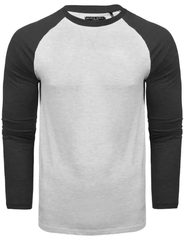 Osbourne Contrast Raglan Long Sleeve Top in Ecru Marl / Dark Charcoal Marl made by Brave Soul