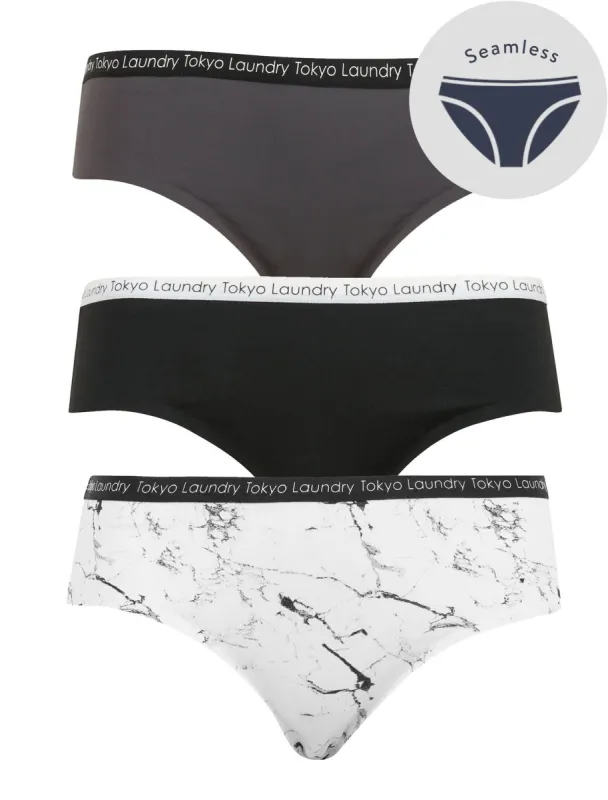 Tulume (3 Pack)  No VPL Seam Free Assorted Briefs in Nine Iron / Jet Black / White Marble Print - Tokyo Laundry sold by Tokyo Laundry