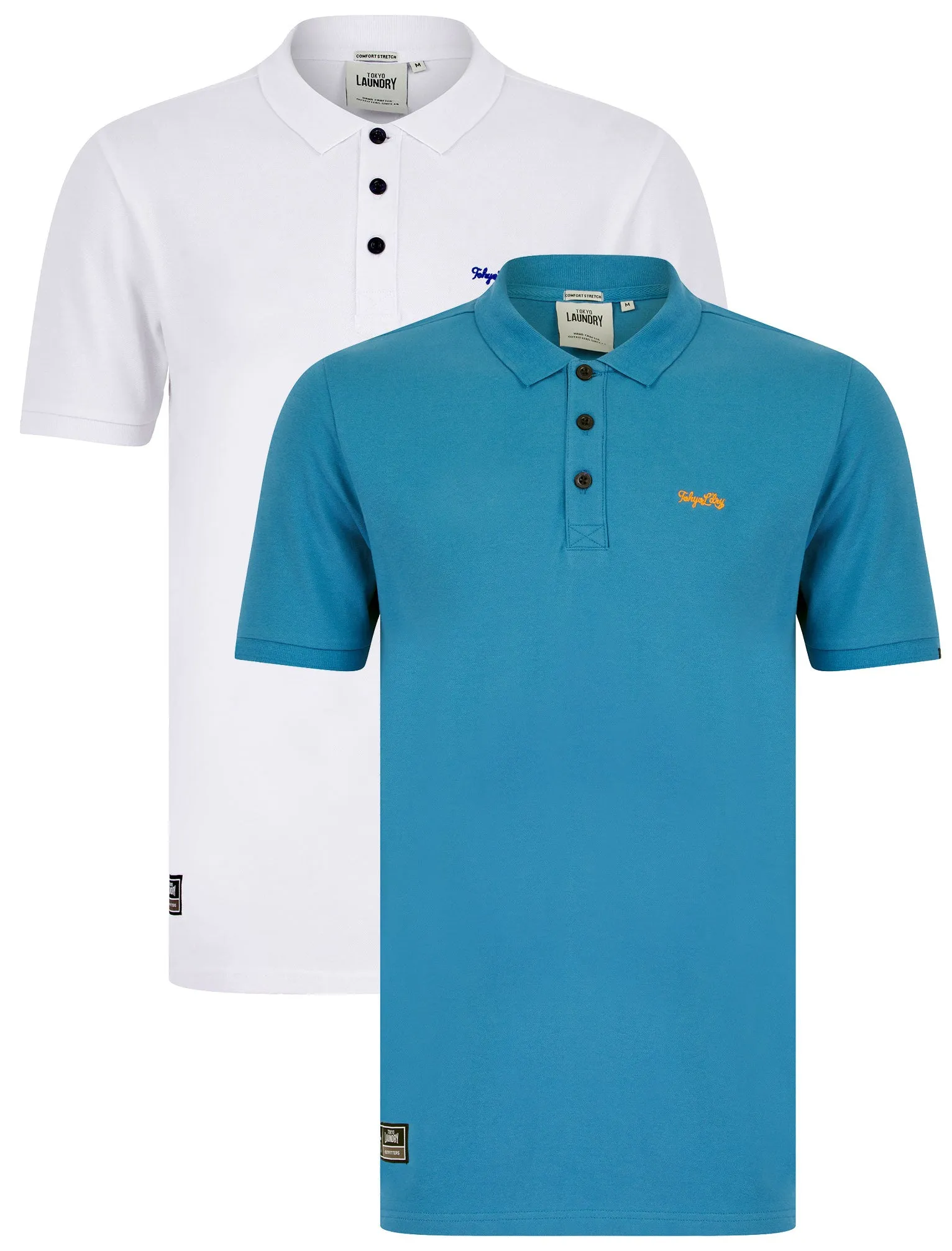 Reeves (2 Pack) Signature Cotton Pique Polo Shirt in Sea Of Belize / Optic White - Tokyo Laundry sold by Tokyo Laundry