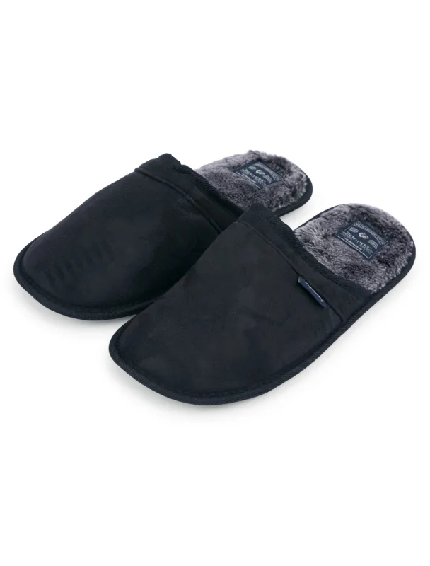 Tundra Faux-Suede Mule Slippers with Faux Fur Lining in Jet Black - Tokyo Laundry sold by Tokyo Laundry