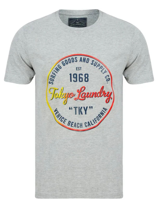 Rainbow Surf Motif Cotton Jersey T-Shirt in Light Grey Marl - Tokyo Laundry sold by Tokyo Laundry