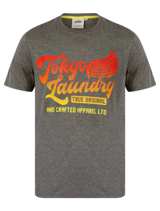 Winger Motif Jersey Grindle Crew-Neck T-Shirt in Light Grey Marl - Tokyo Laundry sold by Tokyo Laundry