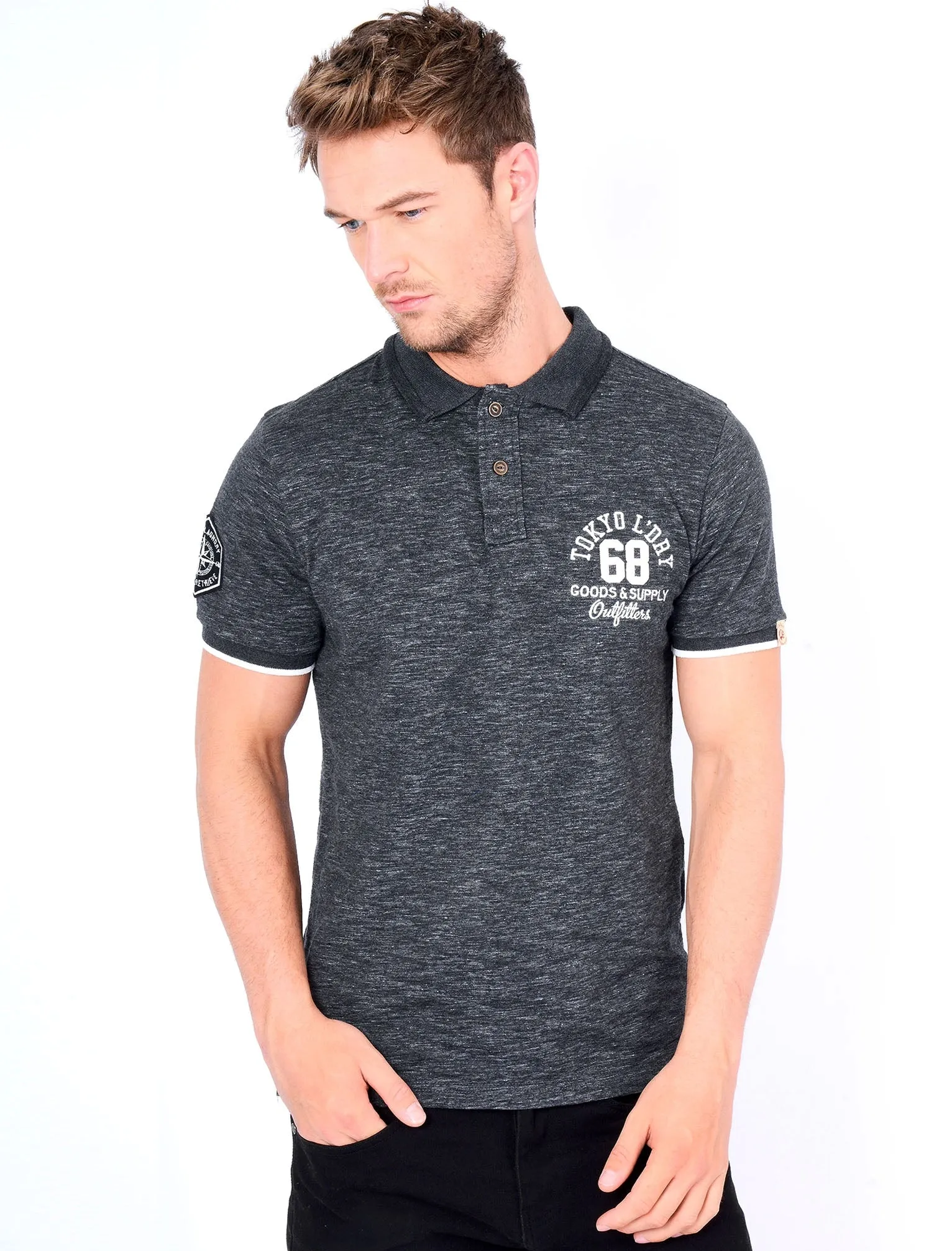 Berling Jersey Polo Shirt in Charcoal / Ivory - Tokyo Laundry sold by Tokyo Laundry