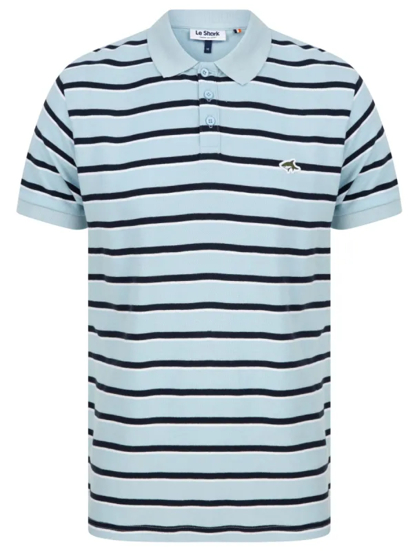 Packham Striped Cotton Pique Polo Shirt In Angel Falls Blue - Le Shark sold by Tokyo Laundry