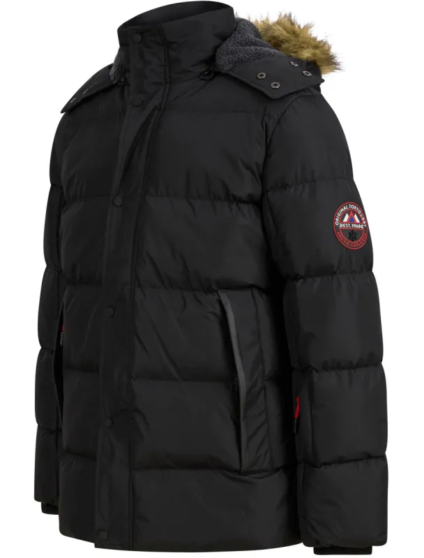 Teslin Quilted Jacket with Borg Lined Detachable Hood in Jet Black - Tokyo Laundry Active Tech sold by Tokyo Laundry