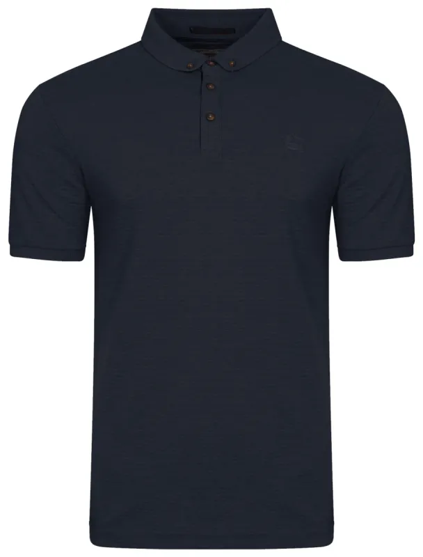 Eastmoor Jacquard Textured Stripe Polo Shirt in True Navy - Kensington Eastside sold by Tokyo Laundry