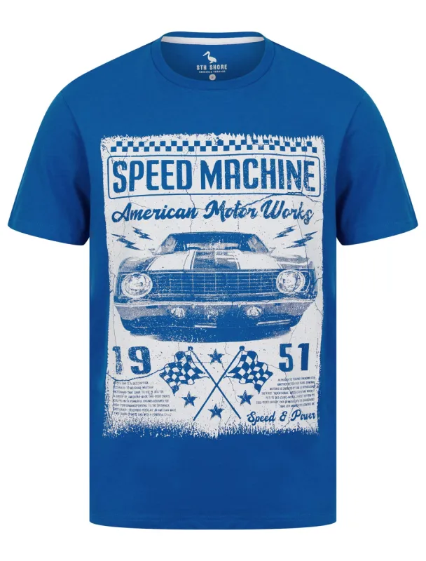 Speed Machine Motif Cotton Jersey T-Shirt in Victoria Blue - South Shore sold by Tokyo Laundry