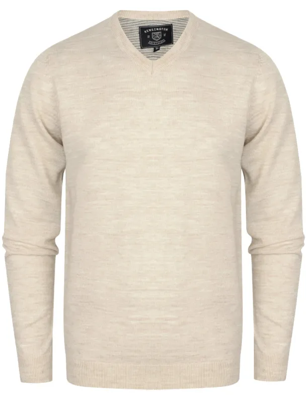 Quarters Wool Blend V Neck Jumper In Oatgrey Marl - Kensington Eastside sold by Tokyo Laundry