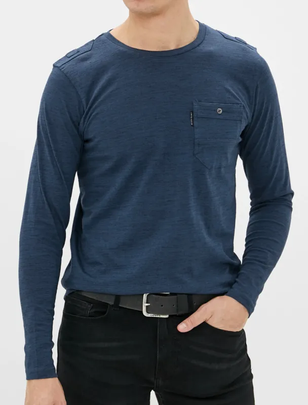 Basin Cotton Jersey Long Sleeve Top with Chest Pocket In Sargasso Blue - Dissident made by Tokyo Laundry