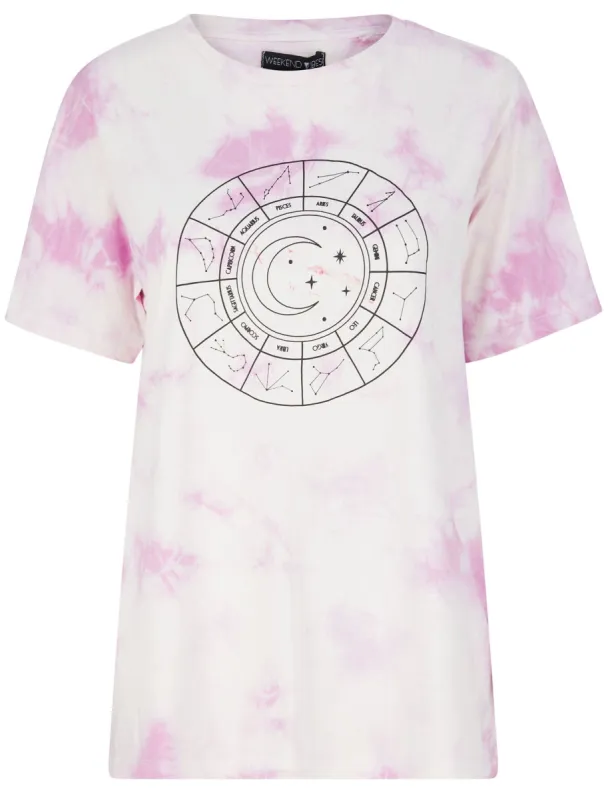 Mystic Meg Motif Tie Dye Cotton T-Shirt in Iris Purple - Weekend Vibes sold by Tokyo Laundry