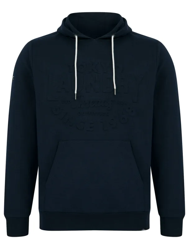Tides Embossed Motif Brushback Fleece Pullover Hoodie in Sky Captain Navy - Tokyo Laundry sold by Tokyo Laundry