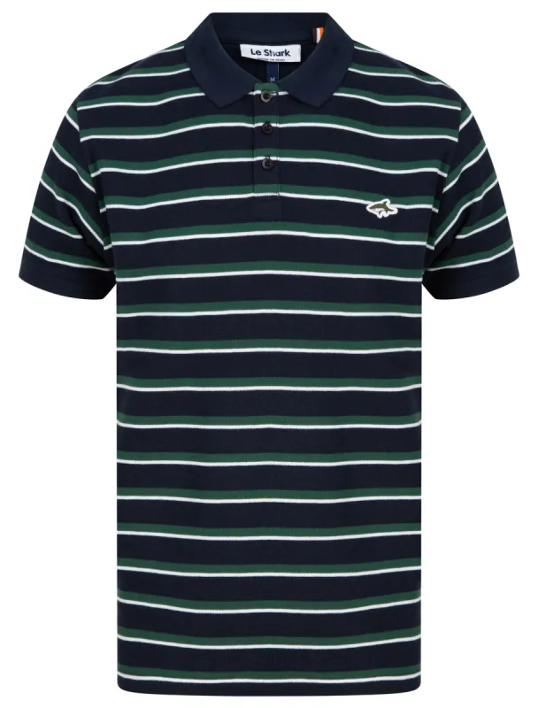 Packham Striped Cotton Pique Polo Shirt In Sky Captain Navy - Le Shark sold by Tokyo Laundry