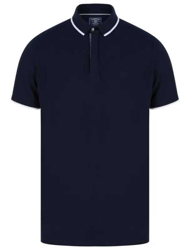 Pelier Cotton Pique Polo Shirt with Tipping in Sky Captain Navy - Kensington Eastside sold by Tokyo Laundry