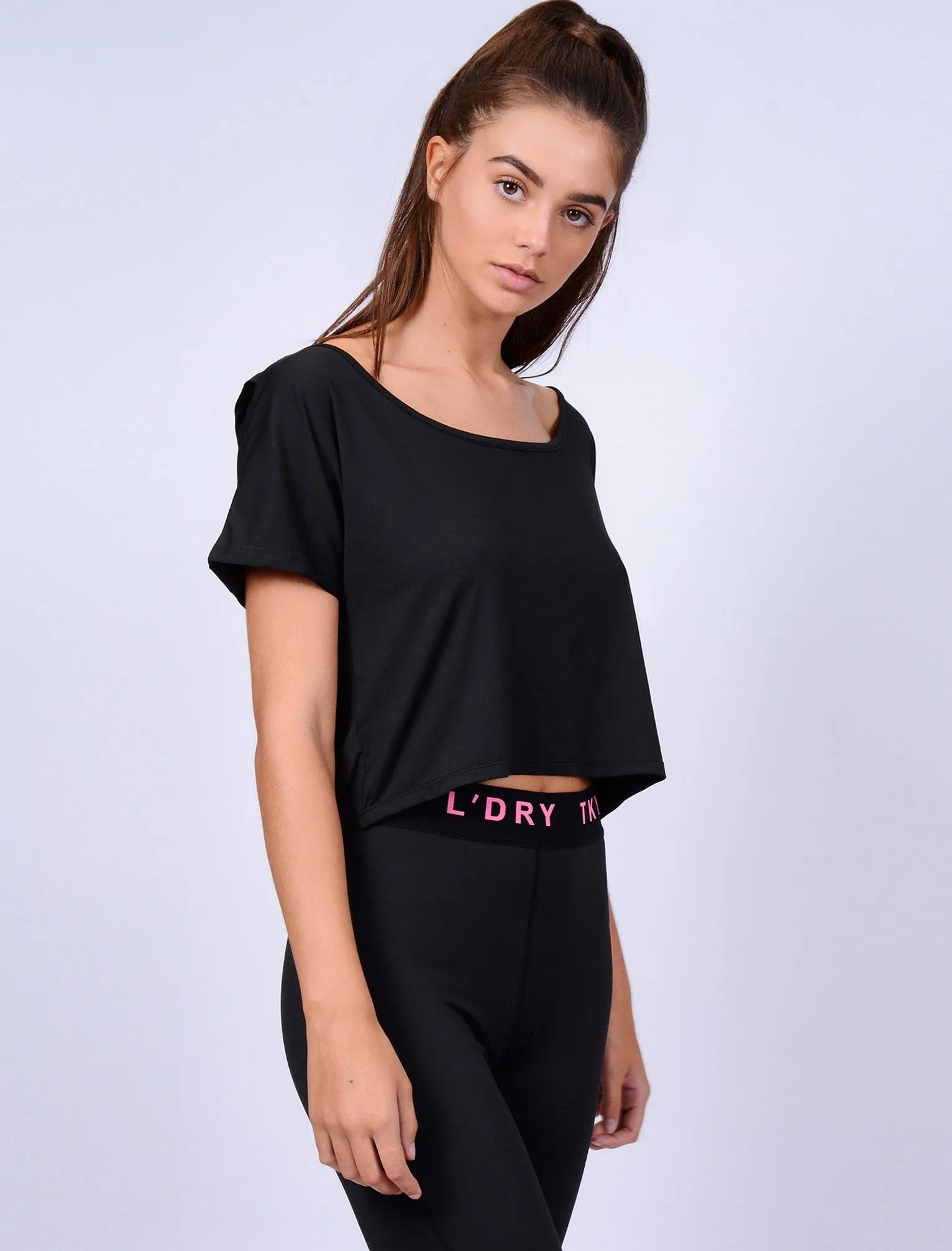 Ellie Crossover Back Cropped Sports Top in Black - Tokyo Laundry Active sold by Tokyo Laundry