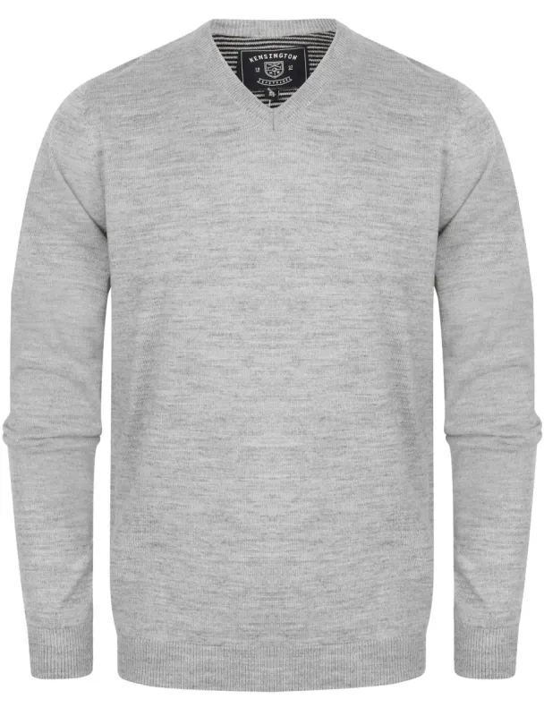Quarters Wool Blend V Neck Jumper In Light Grey Marl - Kensington Eastside sold by Tokyo Laundry