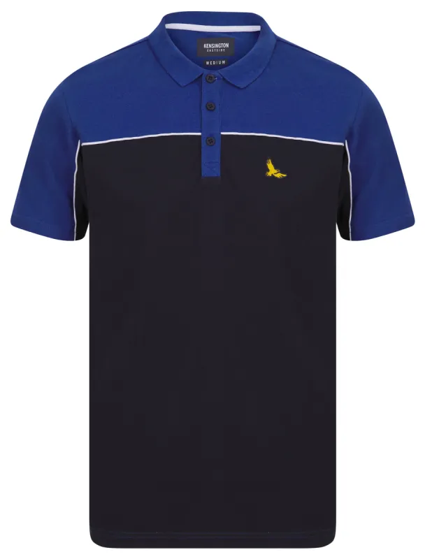 Gladstone Colour Block Pique Polo Shirt in True Blue - Kensington Eastside sold by Tokyo Laundry