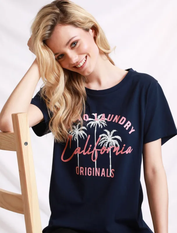 Womens Crew Neck Cotton Jersey T-Shirt In Peacoat Blue - Tokyo Laundry sold by Tokyo Laundry