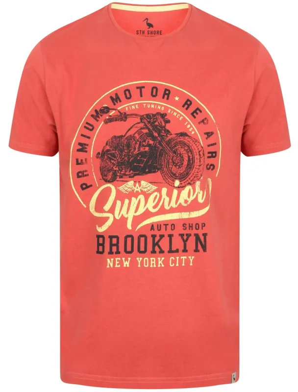 Auto Shop Motif Cotton T-Shirt In Garnet Rose - South Shore sold by Tokyo Laundry