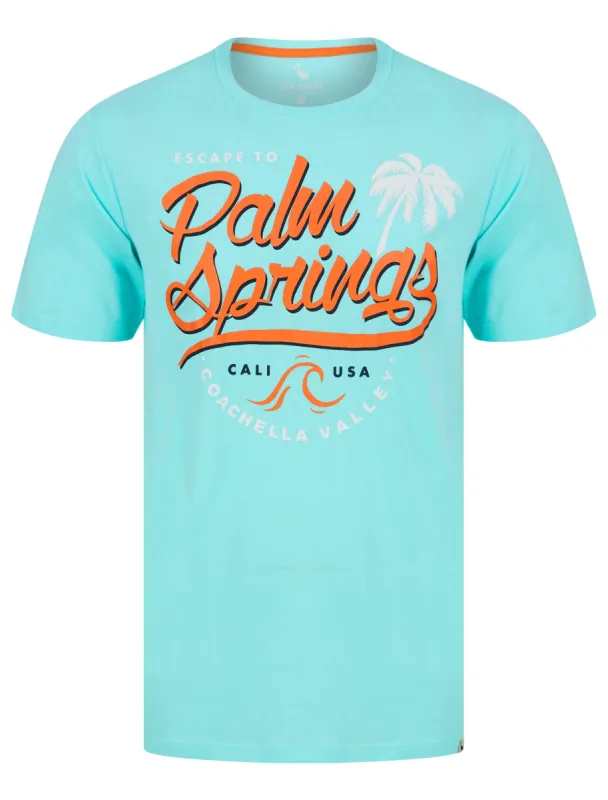Palm Springs Motif Cotton Jersey T-Shirt in Limpet Shell Blue - South Shore sold by Tokyo Laundry