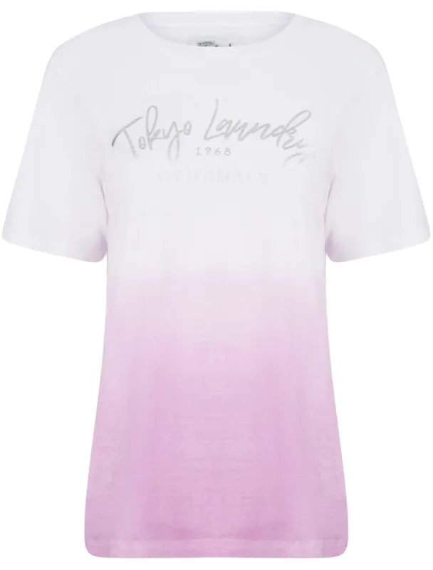 Inca Silver Foil Motif Dip Dye Cotton Jersey T-Shirt in Lavender Blue - Tokyo Laundry sold by Tokyo Laundry