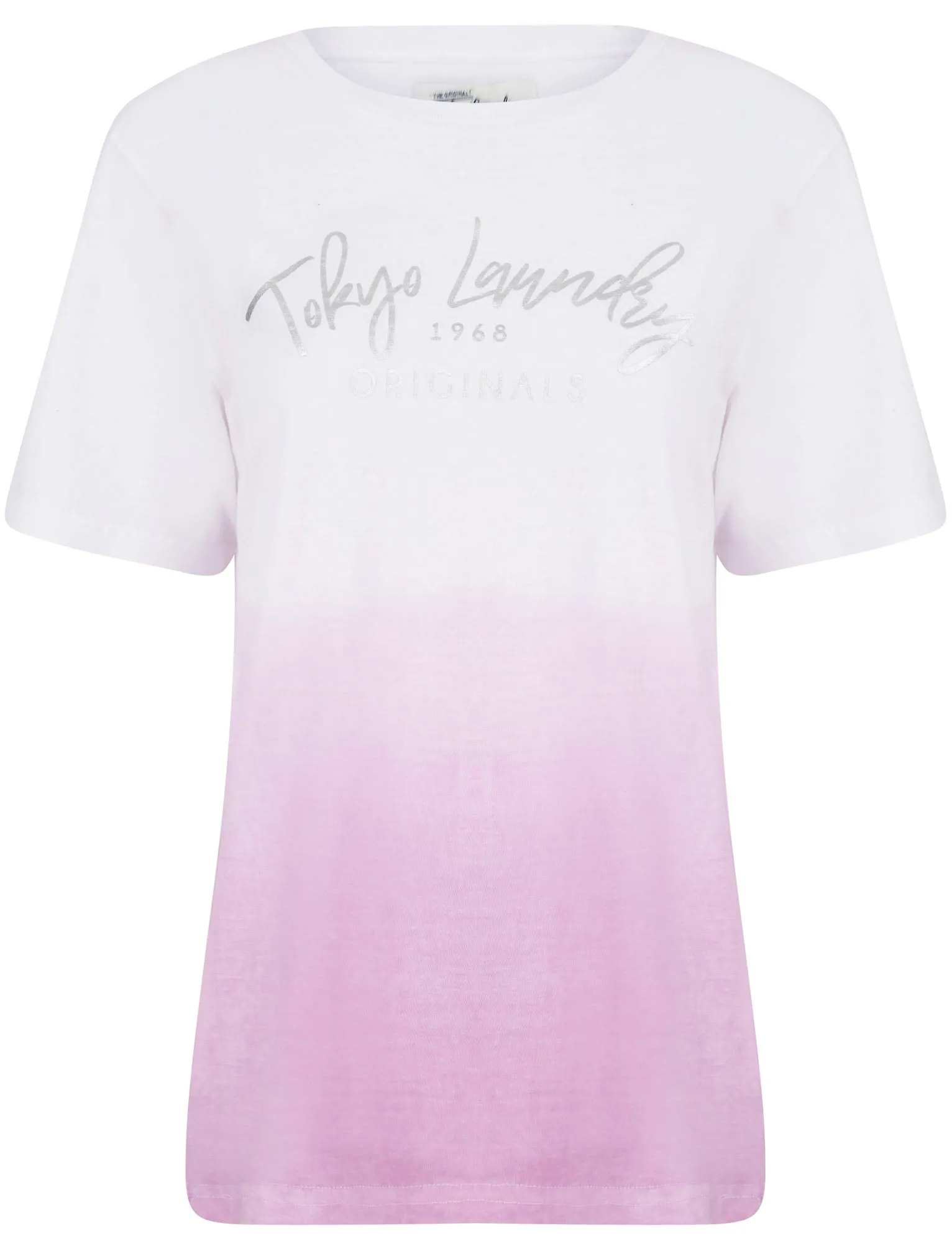 Inca Silver Foil Motif Dip Dye Cotton Jersey T-Shirt in Lavender Blue - Tokyo Laundry sold by Tokyo Laundry