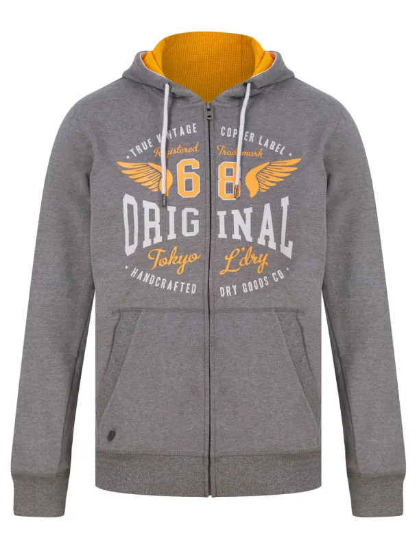 Revel Motif Brushback Fleece Zip Through Hoodie in Mid Grey Marl - Tokyo Laundry sold by Tokyo Laundry