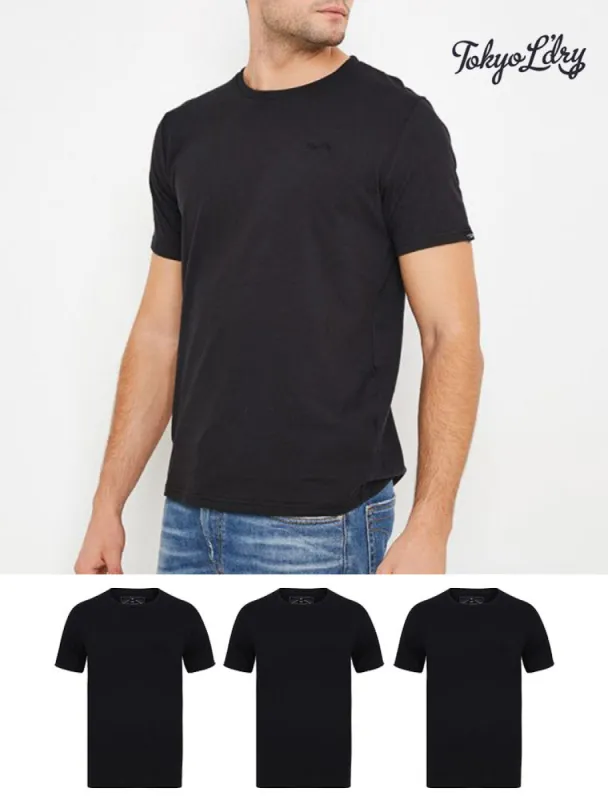 Highwoods (3 Pack) Crew Neck Combed Cotton T-Shirts In Jet Black - Tokyo Laundry sold by Tokyo Laundry