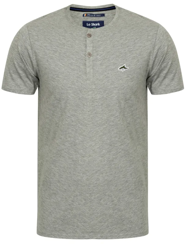 Glengall Short Sleeve Henley Neck Cotton T-Shirt in Light Grey Marl - Le Shark sold by Tokyo Laundry