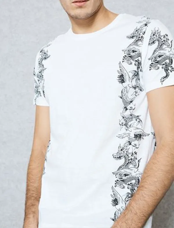 Japaness Dragon Print Crew Neck T-Shirt in White sold by Tokyo Laundry